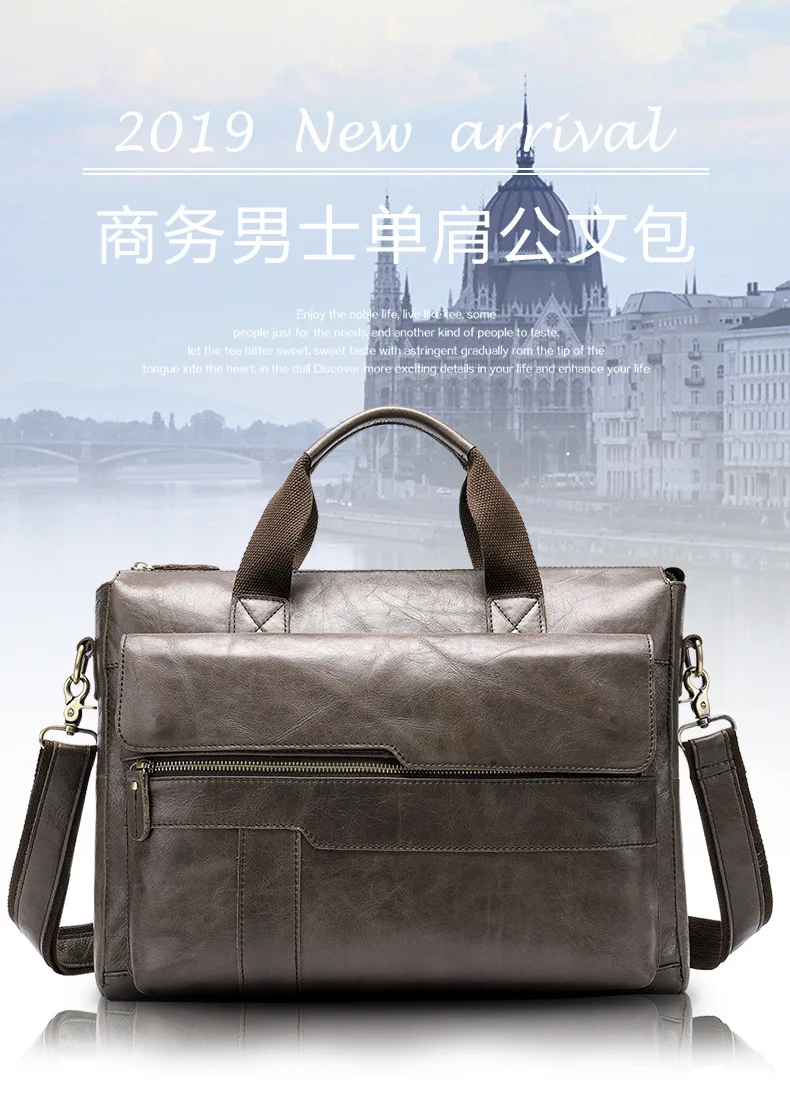 Laptop Briefcase Handbag For Men Genuine Cow Leather Shoulder Sling Bag Europe Style Business