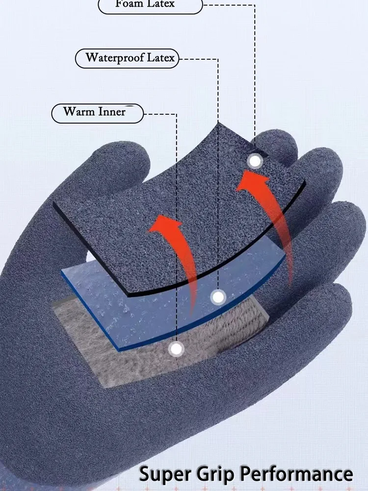 قفازات عمل شتوية دافئة مقاومة للماء مزدوجة اللاتكس المغلفة المضادة للانزلاق قفازات أمان لإصلاح الحديقة حماية أيدي الصيد