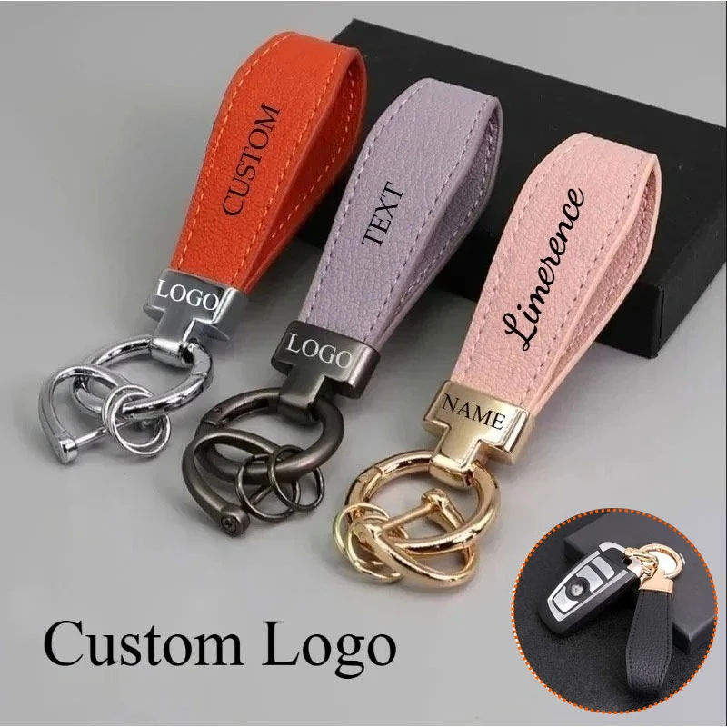 

PU Leather Car Keychain Men's and Women's Bag Anti Lost Key Ring Waist Hanging Retro Laser Engraving Customized Keyring Gift