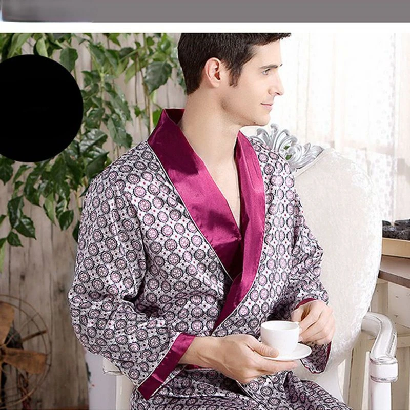 Luxury Brands Silk Robes Nightgowns Men Big Size Kimono Bathrobe Sleepwear Printed Vintage Loungewear Long Sleeve New