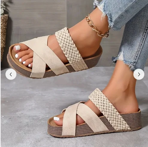 Casual Hollow Belt Buckle Sandals Women 2023 Summer New Muffin Thick Soled Shoes Heightening Gladiator Sandales 6cm Heels Slides image 5