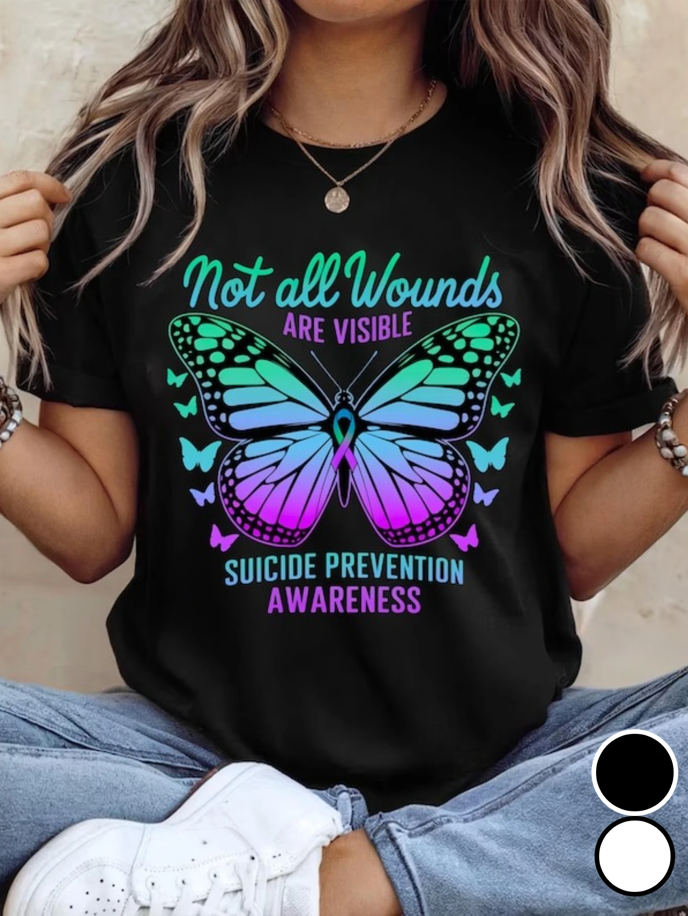Men'S Not All Wounds Are Visible Suicide Awareness T-Shirt - Mental Health Support Shirt with Butterfly & Heart Design, Purple &