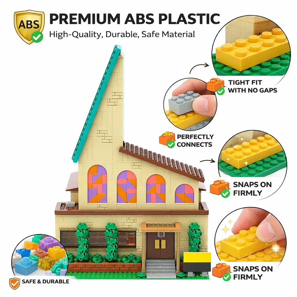 MOC Church Building Blocks Model Colorful Window Chapel Architecture DIY Assembly Bricks House Model Toy for Adults Kids Gift