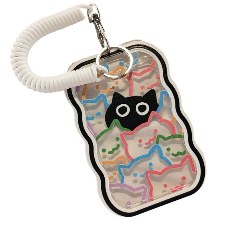 Line CAT 3นิ้วกระเป๋าเก็บบัตรรูปภาพพวงกุญแจกระเป๋าเก็บบัตรโปร่งใสซองใส่บัตรนักเรียนเคสป้องกันภาพถ่าย