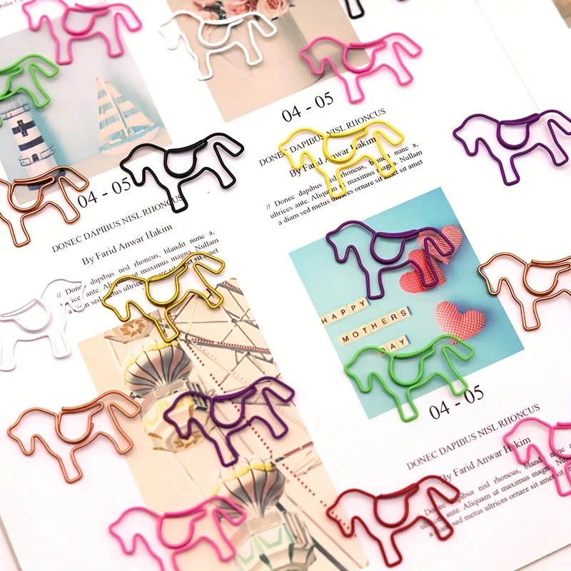 20 قطعة من مشابك الورق المعدنية بتصميم حصان ملون، مشابك إشارة مرجعية إبداعية على شكل حيوان للمعلمين واللوازم المدرسية المكتبية #2