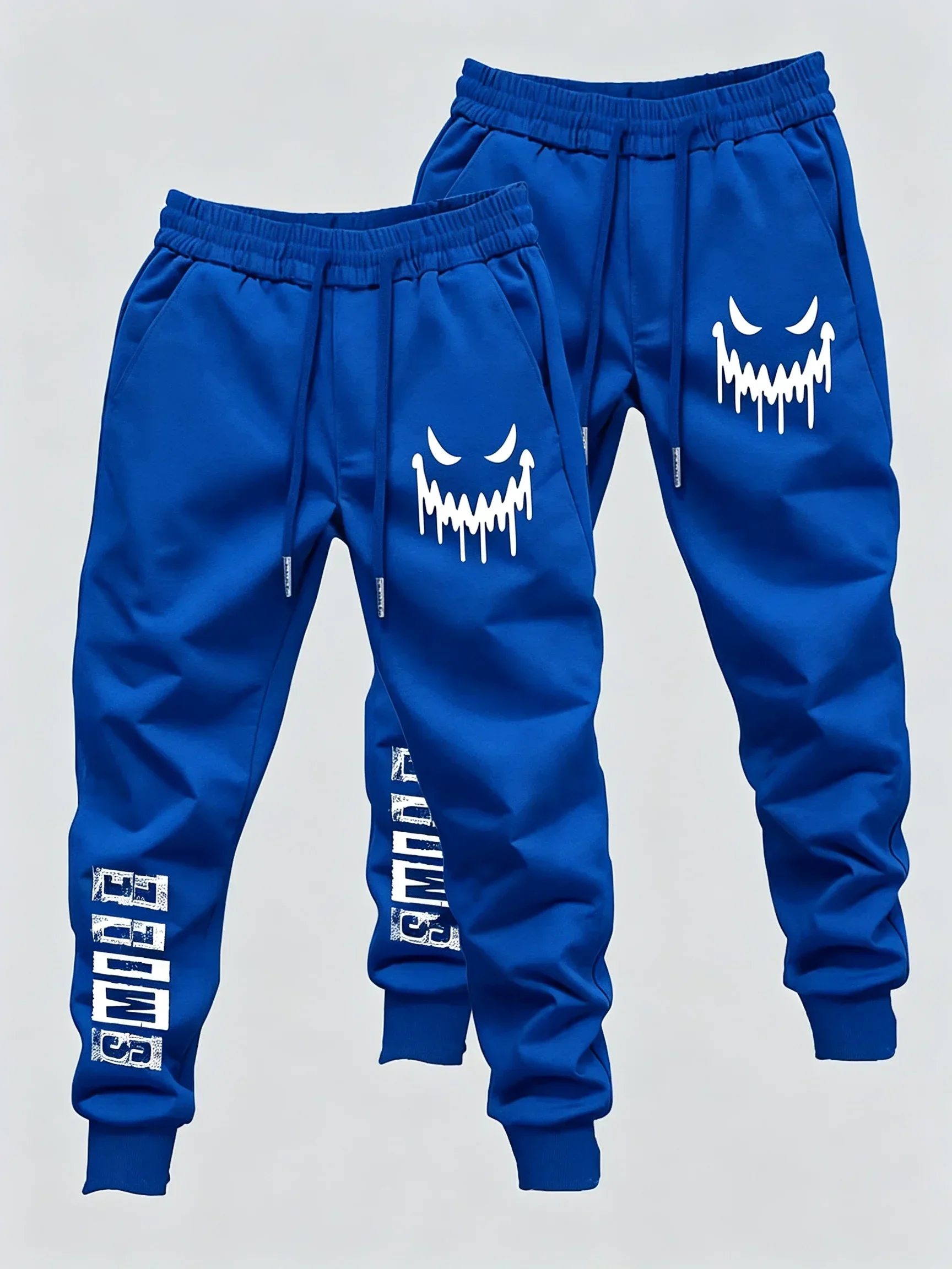 2er-Pack Herren-Freizeit-Jogginghosen mit gruseligem Dämonengesicht-Motiv, elastischem Bund, gerippten Bündchen an den Knöcheln, Streetwear, Lauf- und Fitnesshosen – Detail 10