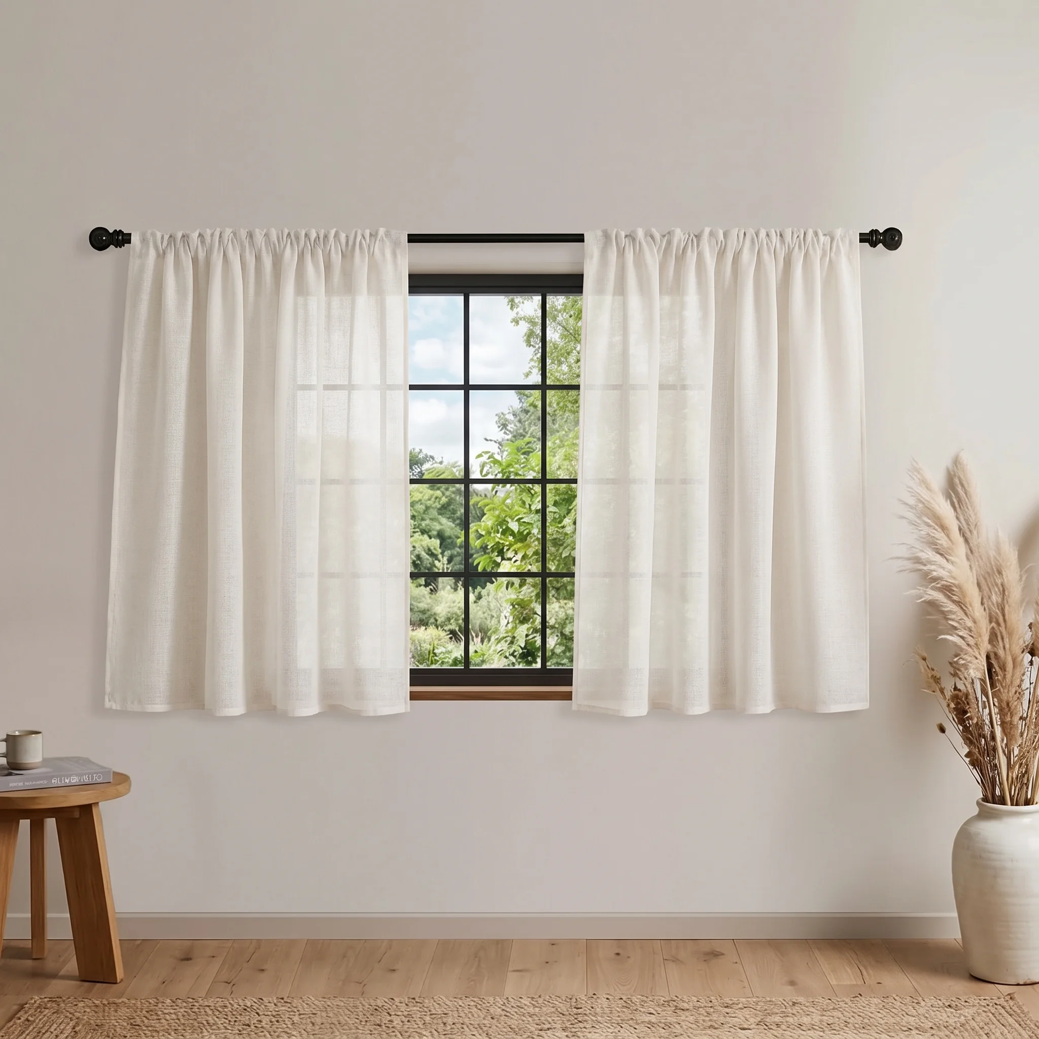 1 Piece, Available in Multiple Colors: White / Light Beige / Taupe / Light Gray, Ins-Style Rainbow Linen Small Curtain, with a Rod-Top Design for Soft Light Filtering and Smooth Drape, 100% Polyester Fabric, Washable, Bohemian-Style Soft Decor Suitable for Kitchen Bay Windows, Bedroom Small Windows, Does Not Include Installation Accessories and Tiebacks