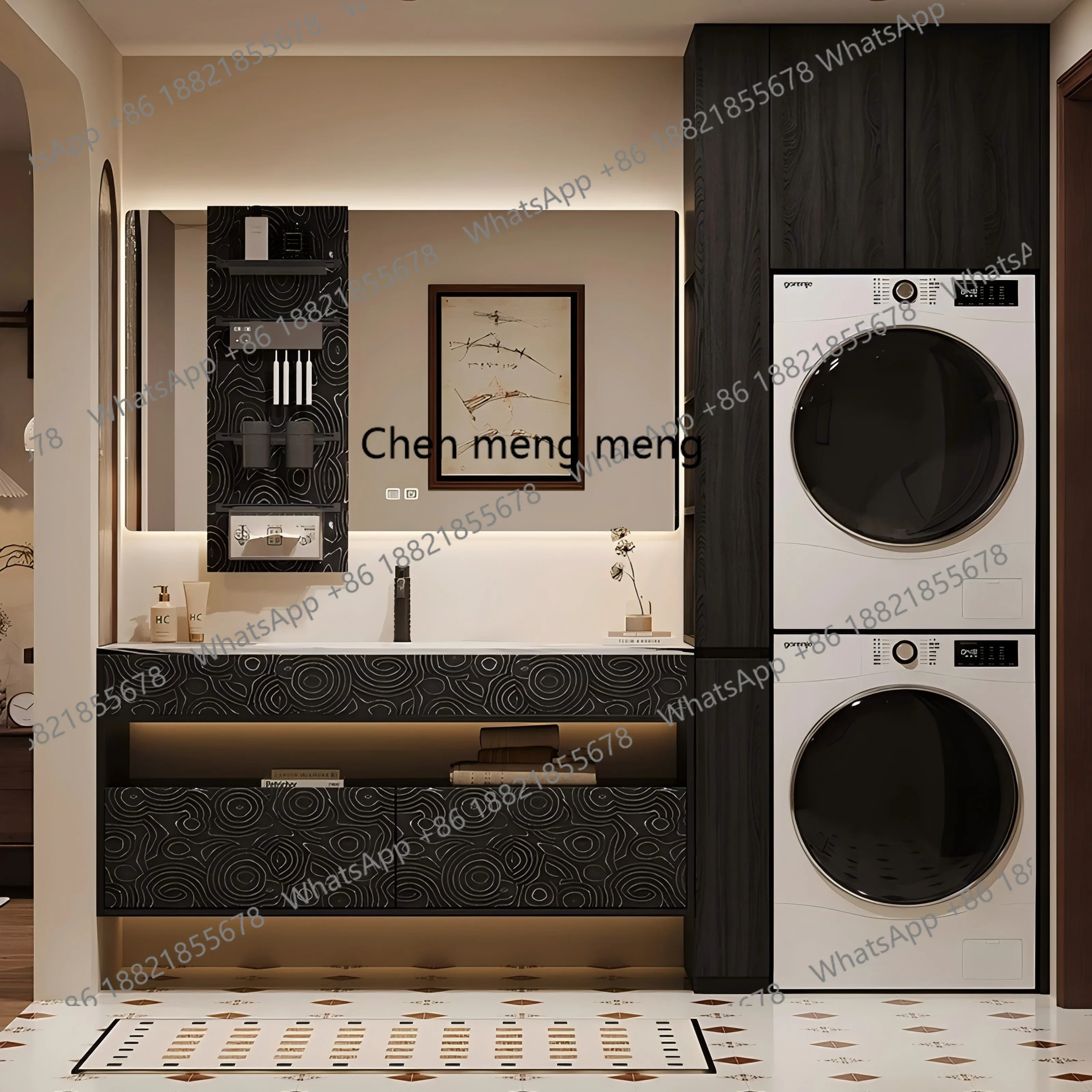 

X Hotel style light luxury bathroom balcony washing machine cabinet integrated basin washer and dryer set