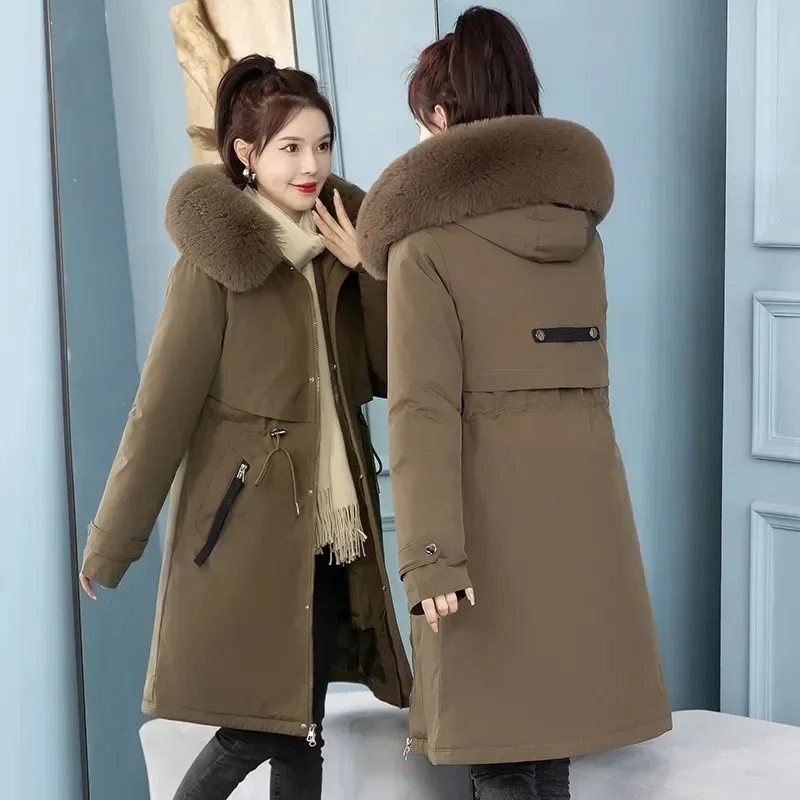 

Winter Jacket Women Long Coat Korean Fashion Parkas with Fur Collar Warm Liner Snow Wear Padded Casual Woman Clothes New Q34