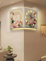 New Chinese style wall clock, living room, creative perpetual calendar, electronic clock, lotus wall lamp painting