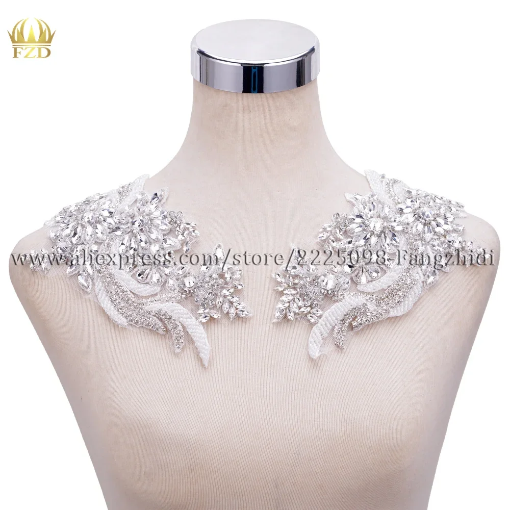 

FZD 1 пара AB серебряное 3D свадебное платье свадебная вышивка ручной работы аппликация из бисера Diy кристалл горный хрусталь патч аппликация ремесла