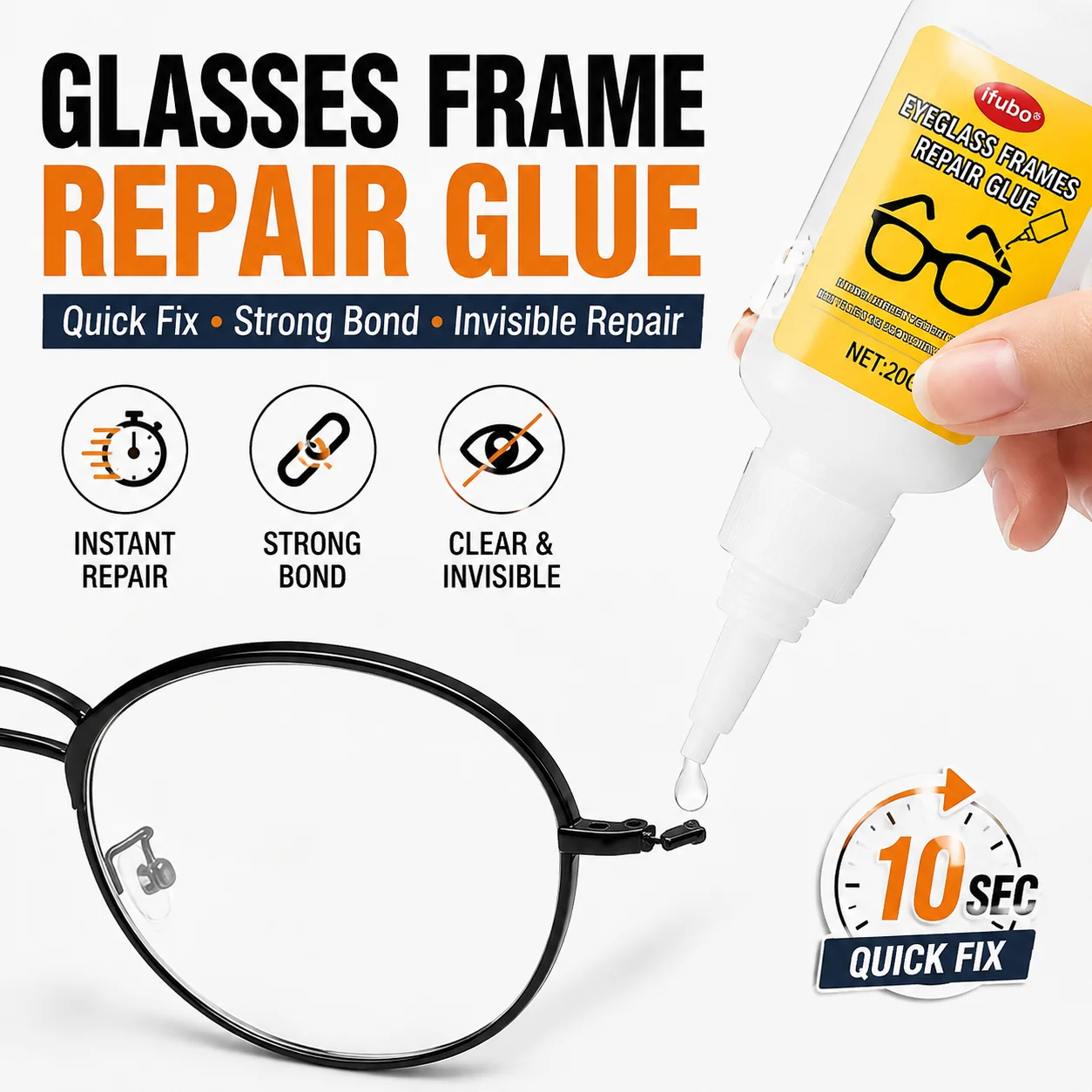 Eyeglass Repair Glue Clear Frame Bond TR90 Acetate Metal Hinge Lens Nose Pad Sunglasses Adhesive Fast Dry Strong