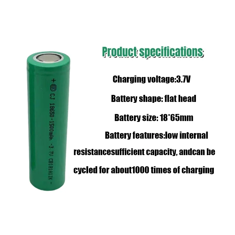 100% Real Capacity 3.7V 1500mAH 18650 Lithium Ion Rechargeable Battery, Suitable for Various Electronic Products