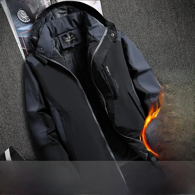 

Outdoor Men's Thiened Fce Lined Cotton Jaet Winter Warm Waterproof Windproof Large Size Loose Fit up Outerwear