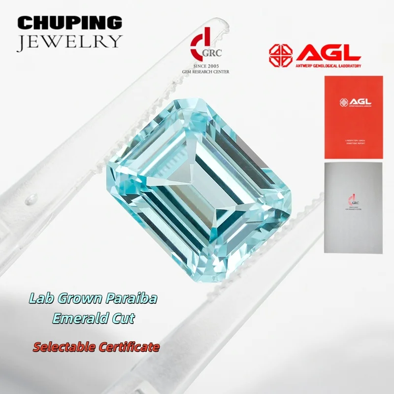 

Lab Grown Paraiba Czochralski Corundum Emerald Cut Loose Gemstone With AGL Certificate For Making Necklaces Or Earrings Jewelry