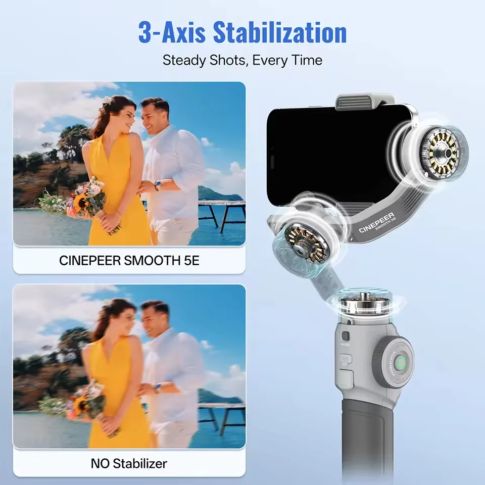 ZHIYUN SMOOTH 5E 3-Axis Smartphone Stabilizer Selfie Stick Ultra-Wide Angle AI Tracking Watch Remote Gesture Control Gimbal