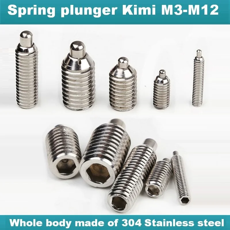 304 Spring Plunger Hex Socket Allen Straight Nose Locating Pin Spring Loaded Telescopic Positioning Plunger Grub Set ScrewM3-M12