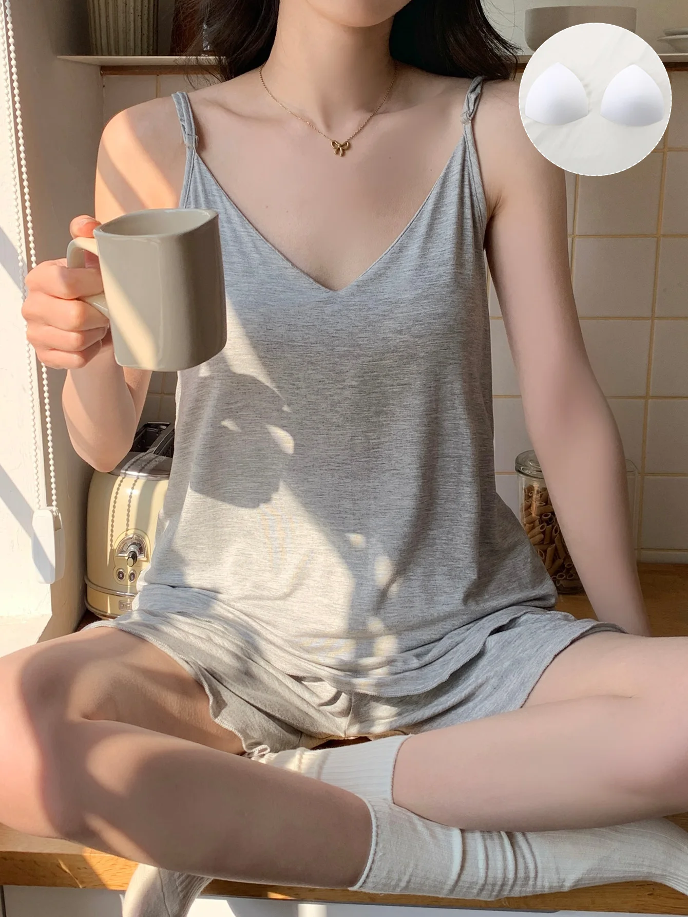 

Women's summer pajamas with cross suspender on the back, high aesthetics, simple and comfortable shorts, 2025 new style, with ch