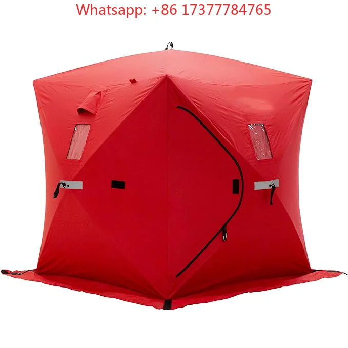 2 People Outdoor Pop-up Sauna Portable Red Oxford Cloth Ice Fishing Tent with Mezzanine Fire Design