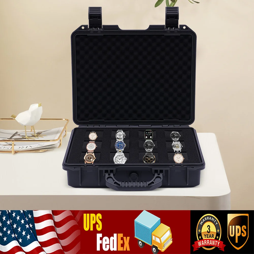 12-Slot Watch Travel Case Hard Shell Protection Organizer Jewelry Storage Box Watches Headwear Display Organize