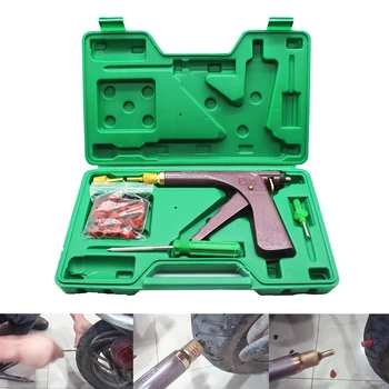 Car Motorcycle Bike Tubeless Tire Repair Puncture Plug Vacuum Tire Repair Gun Car Tire Block Air Leak Kit with Rubber Nails