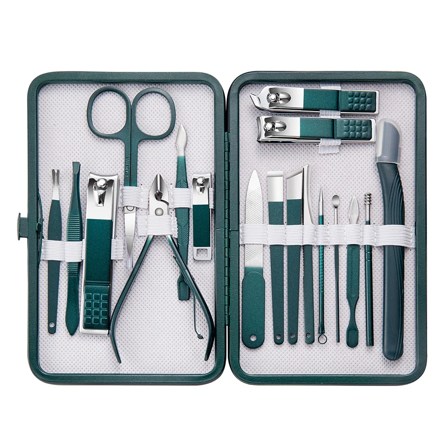Kit de manucure professionnel en acier inoxydable, 18 pièces, outils de soins des ongles avec étui de voyage en cuir pour hommes et femmes
