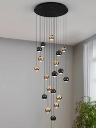 Nordic Circular Chandelier Indoor Lighting Modern Chandelier Gold And Black Mixed High Loft Chandelier LED Staircase Chandelier