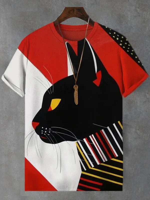 Men\'s Funny Animal Cat Printed T Shirts Short Sleeved Tee Tops 3D Print O-Neck Shirts Party Summer Casual Men\'s Clothing Apparel