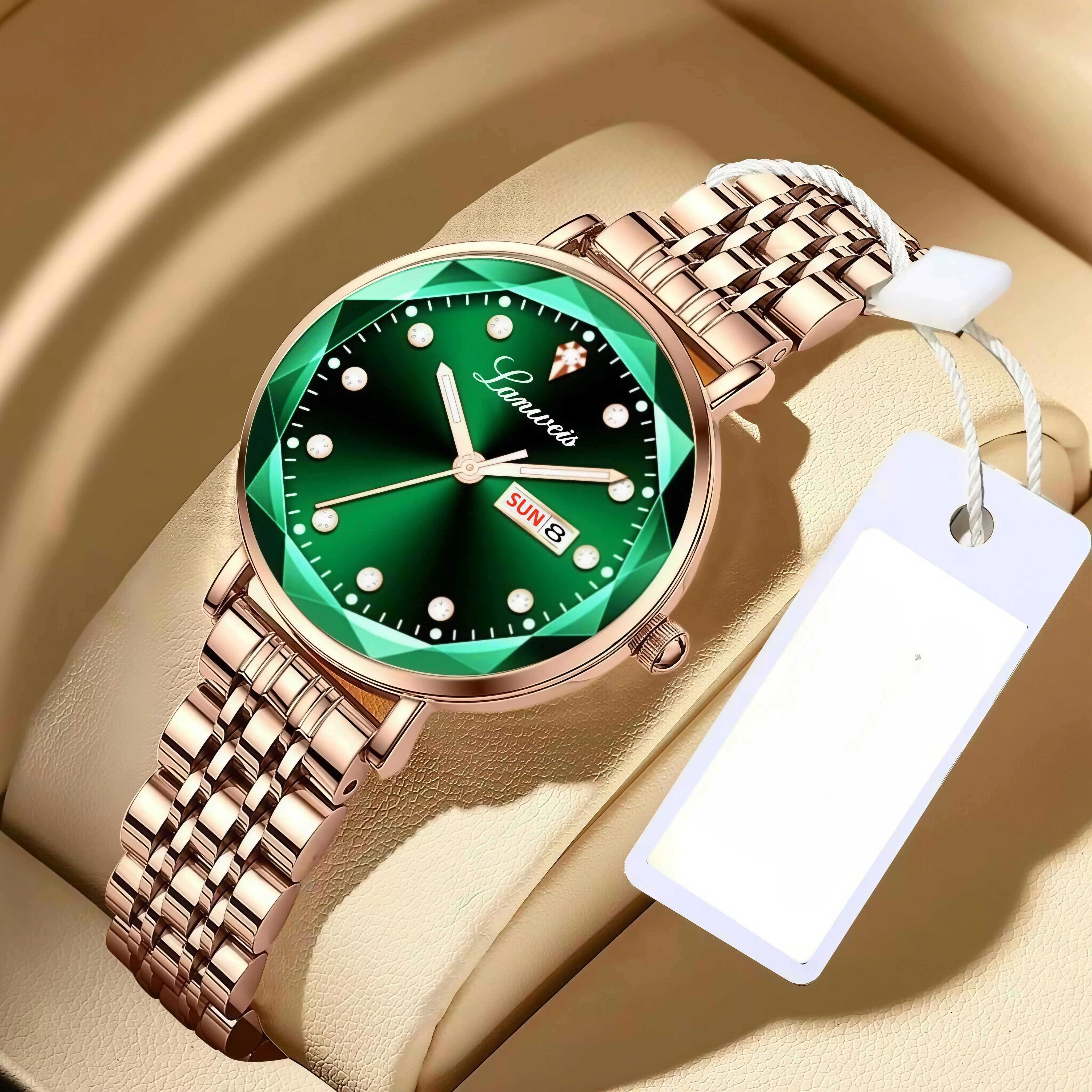 

Fashion Women's Watch Rose Diamond Ring Quartz Watch Day Date Diamond Women's Fashion Date Waterproof Watch Birthday Gift BOX