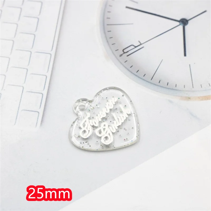Wholesale 50pcs/lot Letter printing cartoon transparent heart key shape acrylic beads diy jewelry making