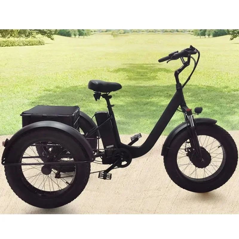 Electric Tricycle 500W Powerful Motor 48V10AH 3 Wheel Electric Bicycle Remove Lithium Battery Snow 20inch Fat Tire Cargo E-trike