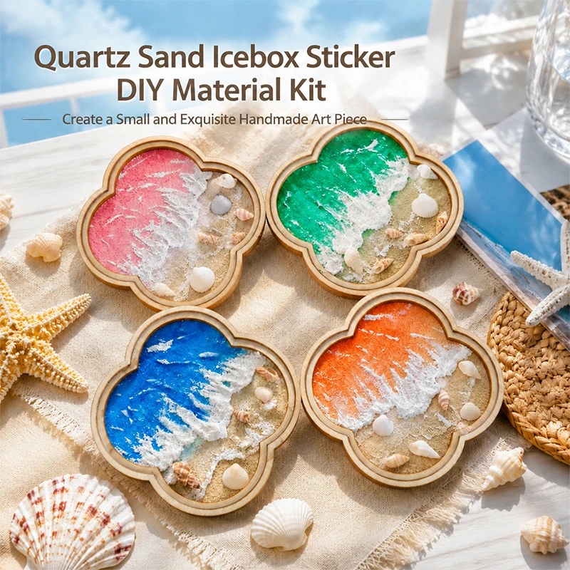 DIY Quartz Sand Fridge Magnet Material Kit 3D Texture Painting Frame Refrigerator Sticker Handmade Craft Set With Seashell