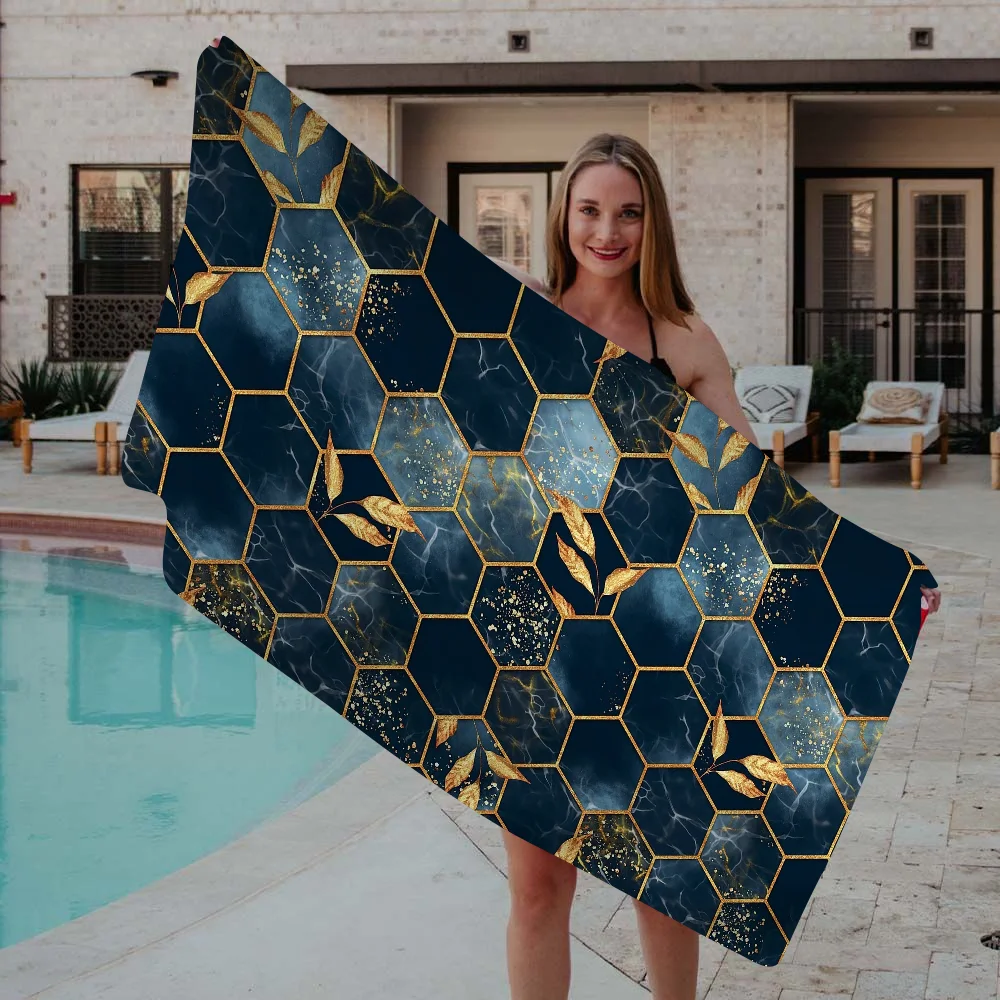 منشفة شاطئ مطبوعة من الألياف الدقيقة على شكل قرص العسل لتسلق الجبال واليوجا والسباحة والجري ومنشفة ناعمة ماصة #2