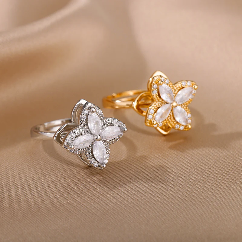 Women's Adjustable Stainless Steel Clover Wedding Ring