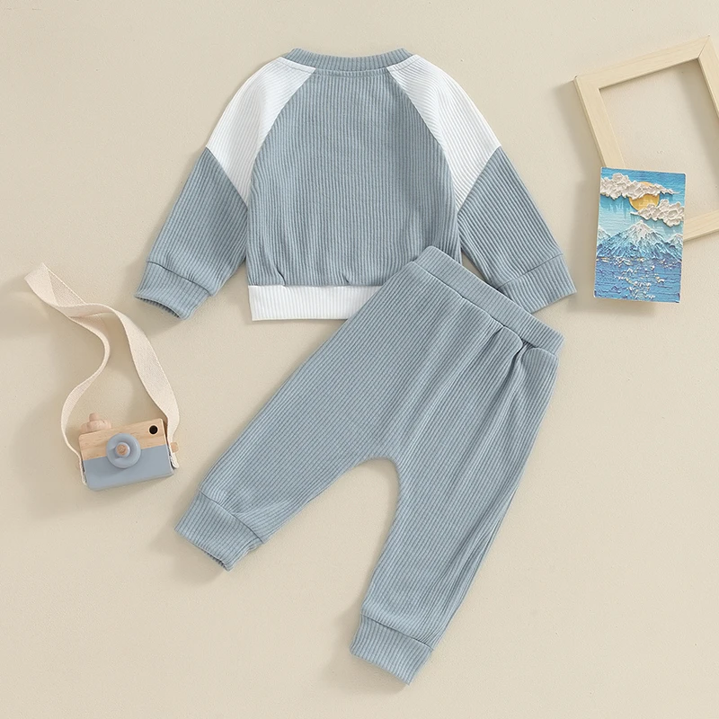 

Baby Boy Summer Outfits Short Sleeve Crewneck Shirt Jogger Trousers with Pockets Causal Striped Clothes Set