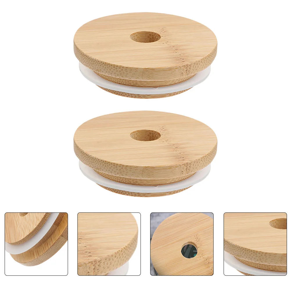 

2pcs Bamboo Lid For Glass Smooth Sealing Cover Storage Jar Bamboo Lid Leak-Proof Jar Sealer Kitchen Barware Supplies