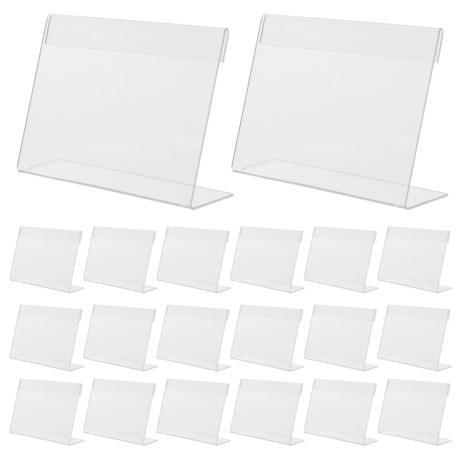 

20 шт. прозрачных акриловых L-образных держателей для ценников, этикеток, вывесок на прилавок, для розничных магазинов, офисных столов, 4,72 дюйма