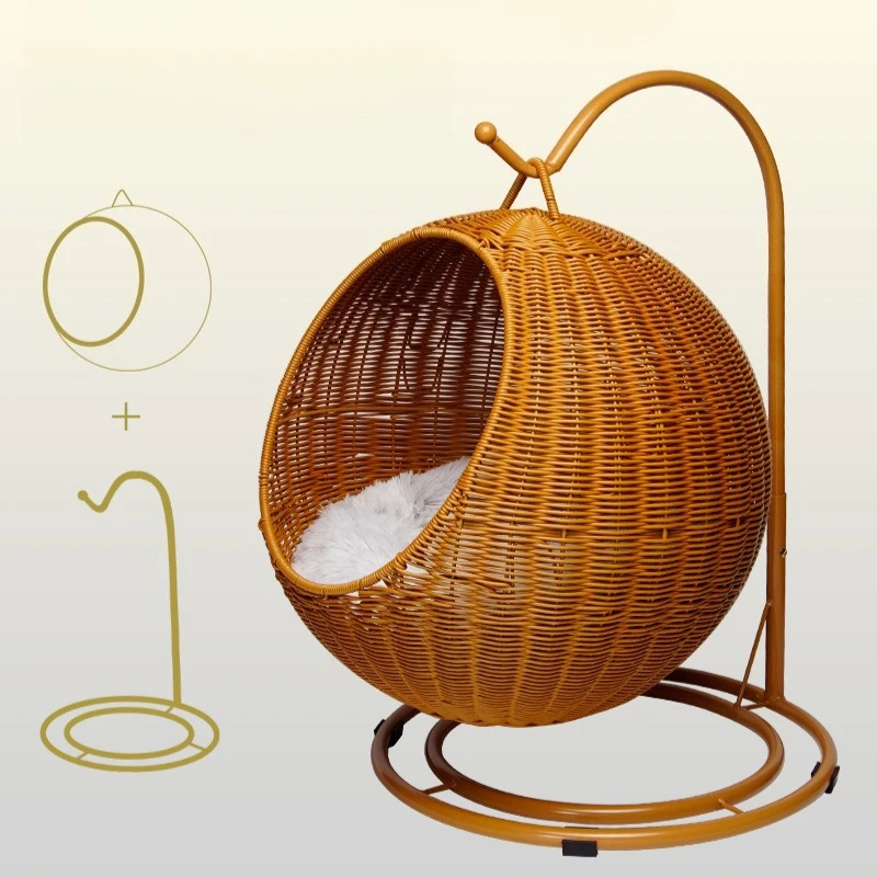 Rattan pendurado cama de gato macio acolchoado gato rede respirável destacável gatos camas decoração para casa balanço ninho para gatos pequeno cão