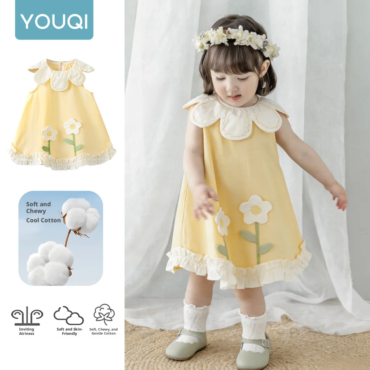 

[Youqi] China 0-2 Years Old Baby Girl Dress 2026 New Model Summer Sleeveless Thin Pure Cotton Dress for Girls, Beautiful Children's Princess Dress