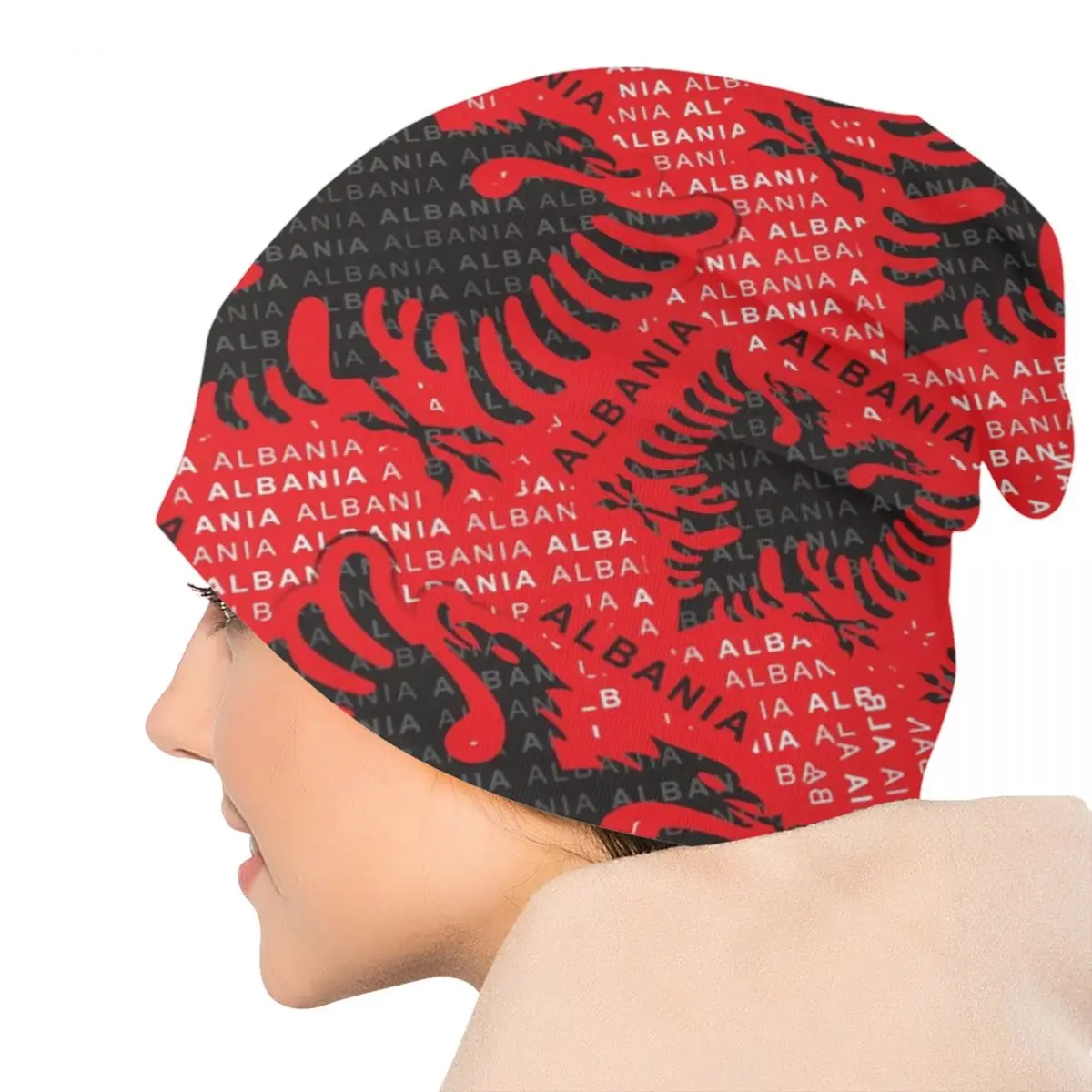 Albanian Flag Pattern Beanie Cap Unisex Winter Warm Bonnet Knitted Hats Fashion Albania Patriotic Skullies Beanies Hats For