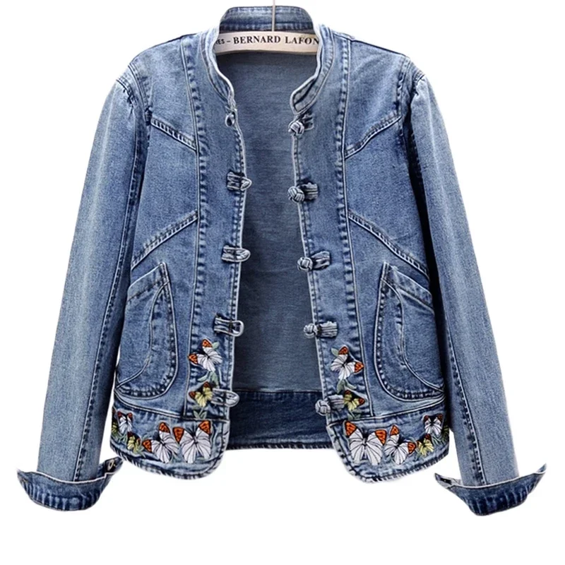 Women 2026 Spring Embroidered  Denim Jacket New Short Jackets Cardigan  Cowboy Coat Basic Jacket  Female Plus Size 3XL