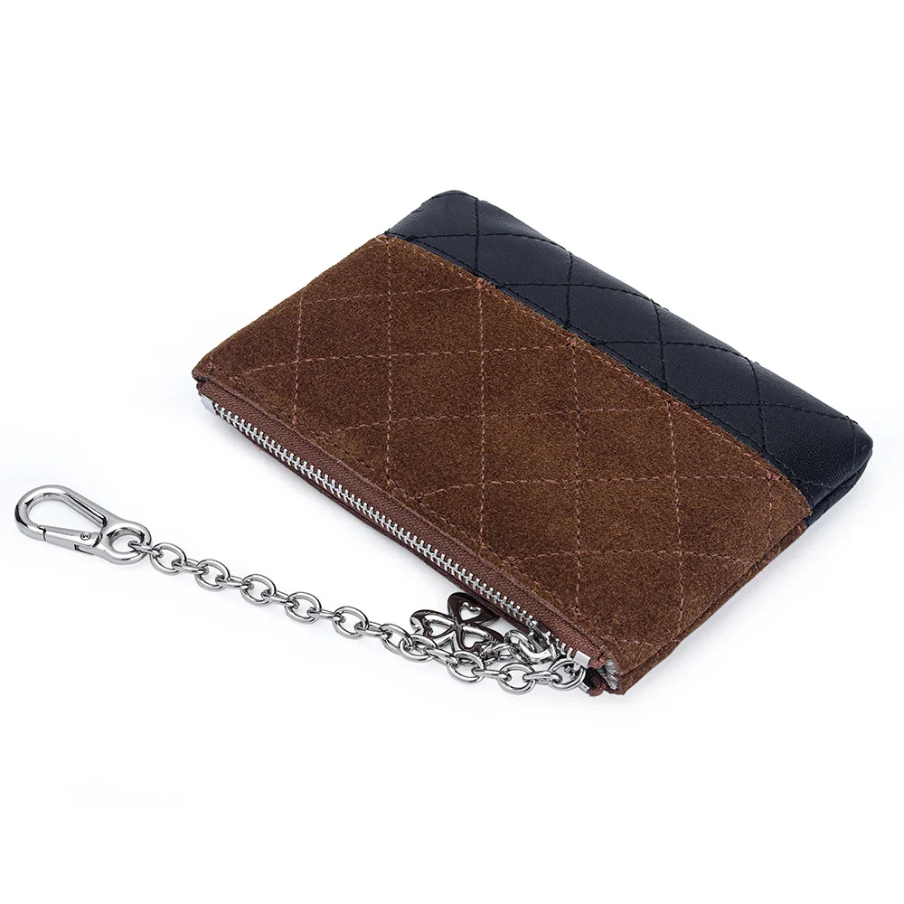 

Стеганый кожаный кошелек для монет с брелком - маленький мешочек для монет, маленький кошелек с держателем для карт, кошелек для мелочи для женщин