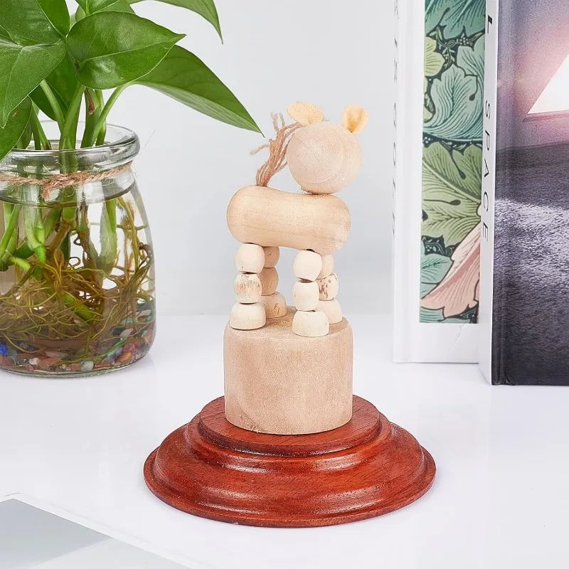 1pcs Nature Wood Display Base Round Orange Red Wooden Base 3.8x0.8 inch Wood Display Stand Wooden Pedestal for Figure Toy Model