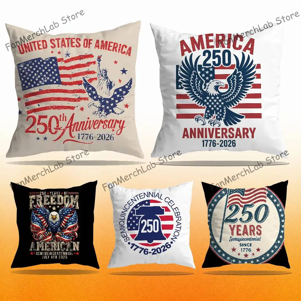 

American Anniversary 250 Pillow Case Plush Fabric Soft Pillowcase Double Sided Print Sofa Cushion Cover Throw
