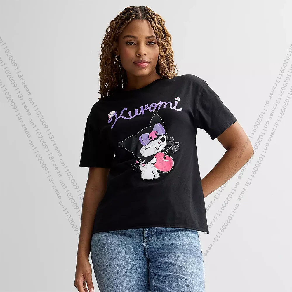 

Retro Sanrio Kuromi T-shirt Fashion Cute Y2K Women T-shirt Girls Hip Hop Street Casual Sportwear Kuromi Summer Cotton Tee