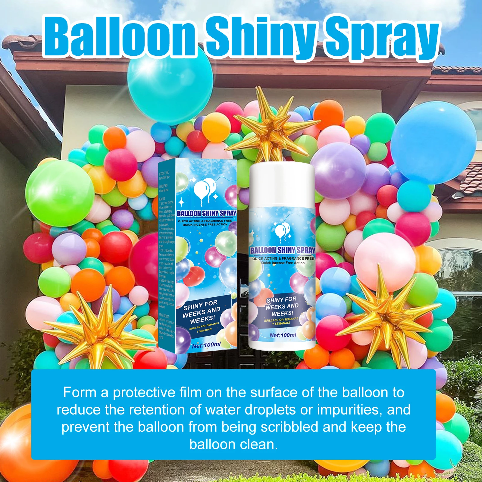 Balloon Shiny Spray Colorful High Gloss Prevent Oxidation Anti Fading Polish Birthday Party Decoration Balloon Brightener Spray