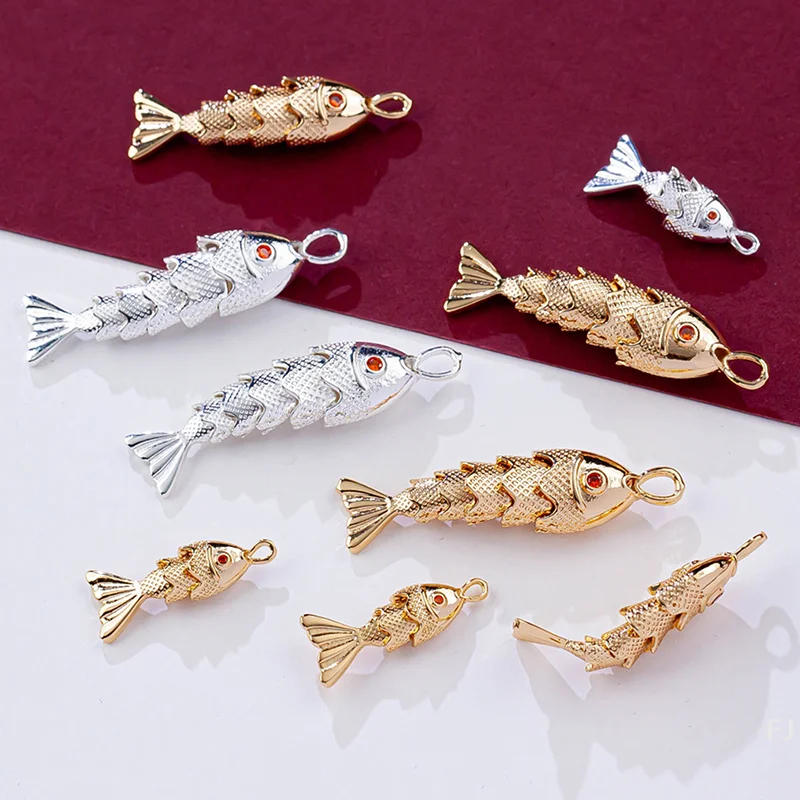 

[YU]Chinese Style Metal Fish Shaped Charms Pave Red Zircon Pendants For DIY Bracelet Earrings Jewelry Making Accessories