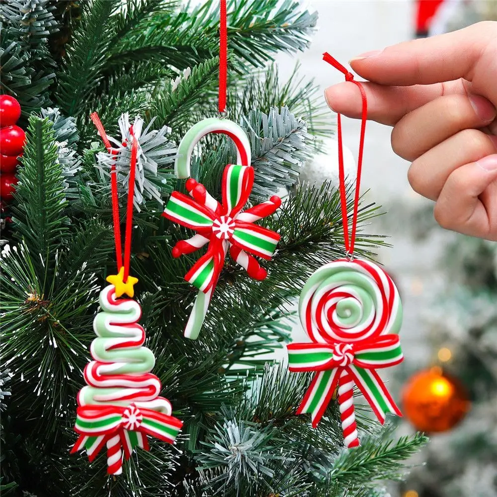 Christmas Candy Ornament Lollipop Xmas Decor Candy Cane Hanging Decoration Canes Crafts for Xmas Wreath Xmas Tree Party Supplies