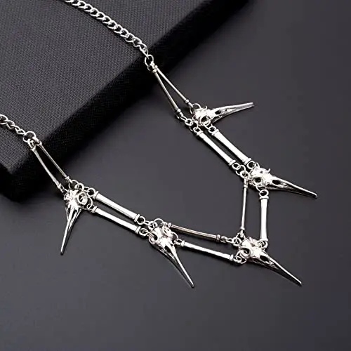 Gothic Bird Skull Spike Choker Necklace Women Antique Silver Punk Raven Skeleton Collar Necklace Dark Fashion Jewelry