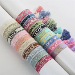 Ethnic Braided Fabric Bracelet for Women Men Love Hope Letter Charm Bracelets Handmade Adjustable Tassel Rope Jewelry